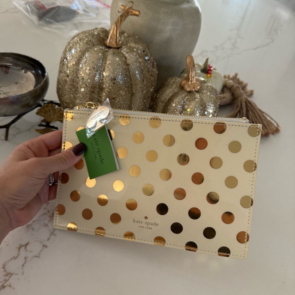 Kate Spade Gold Dots Pencil Case / or used for Makeup Bag, Change Purse - NWT